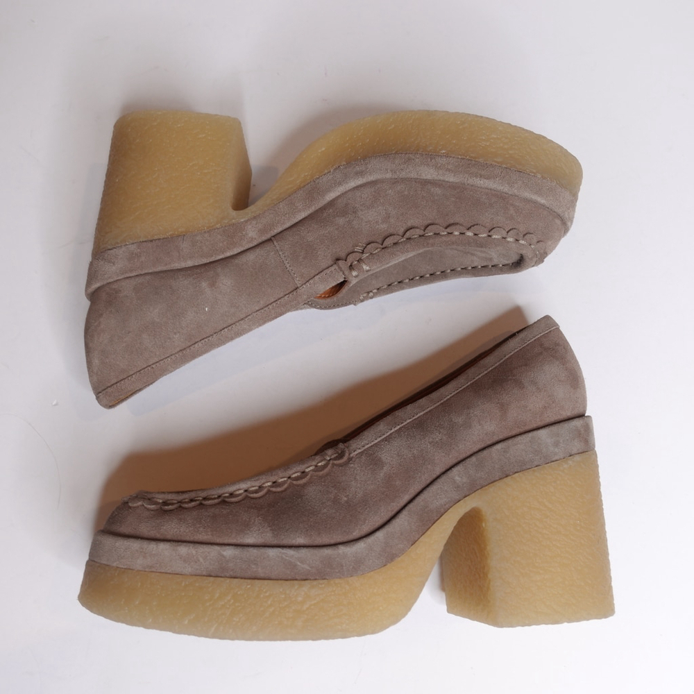 Marc Fisher Lina Platform Suede Loafers Natural Brown Women's Shoes Size 10M